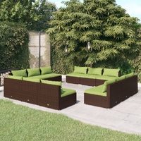 12 Piece Garden Lounge Set with Cushions Poly Rattan Brown