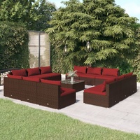 13 Piece Garden Lounge Set with Cushions Poly Rattan Brown