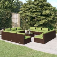 13 Piece Garden Lounge Set with Cushions Poly Rattan Brown