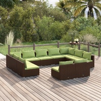 11 Piece Garden Lounge Set with Cushions Brown Poly Rattan