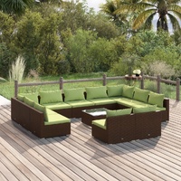 12 Piece Garden Lounge Set with Cushions Brown Poly Rattan