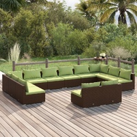 12 Piece Garden Lounge Set with Cushions Brown Poly Rattan