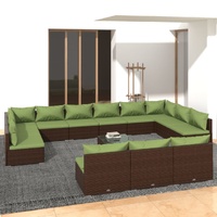 14 Piece Garden Lounge Set with Cushions Brown Poly Rattan