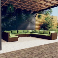 11 Piece Garden Lounge Set with Cushions Brown Poly Rattan