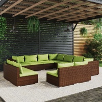 11 Piece Garden Lounge Set with Cushions Brown Poly Rattan