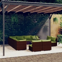 12 Piece Garden Lounge Set with Cushions Brown Poly Rattan