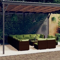 14 Piece Garden Lounge Set with Cushions Brown Poly Rattan