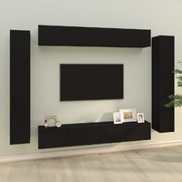 8 Piece TV Cabinet Set Black Engineered Wood