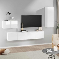 4 Piece TV Cabinet Set High Gloss White Engineered Wood