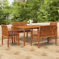 5 Piece Outdoor Dining Set with Cushions Solid Wood Acacia