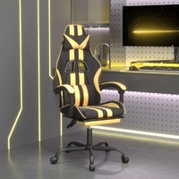 Gaming Chair with Footrest Black and Gold Faux Leather