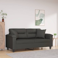 2-Seater Sofa with Pillows&Cushions Dark Grey 140 cm Microfibre Fabric