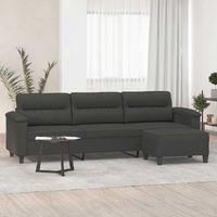 3-Seater Sofa with Footstool Dark Grey 210 cm Microfibre Fabric