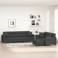 3 Piece Sofa Set with Pillows Dark Grey Microfibre Fabric