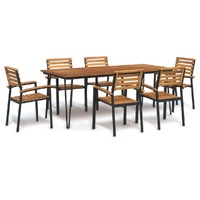 7 Piece Garden Dining Set Solid Wood Acacia and Metal