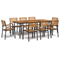 9 Piece Garden Dining Set Solid Wood Acacia and Metal