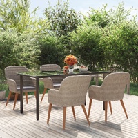 5 Piece Garden Dining Set with Cushions Brown