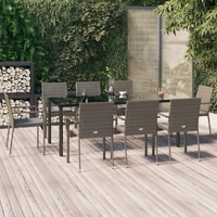 9 Piece Garden Dining Set with Cushions Black and Grey Poly Rattan