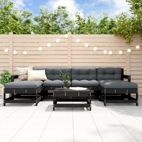 7 Piece Garden Lounge Set with Cushions Black Solid Wood