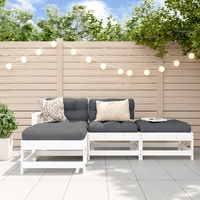4 Piece Garden Lounge Set with Cushions White Solid Wood