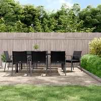 9 Piece Garden Dining Set with Cushions Poly Rattan and Steel