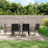 7 Piece Garden Dining Set Black Textilene and Steel