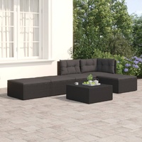 5 Piece Garden Lounge Set with Cushions Black Poly Rattan