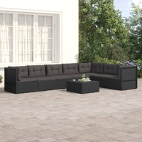 7 Piece Garden Lounge Set with Cushions Black Poly Rattan
