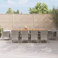 11 Piece Garden Dining Set with Cushions Grey Poly Rattan