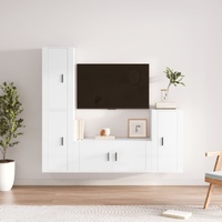 4 Piece TV Cabinet Set High Gloss White Engineered Wood
