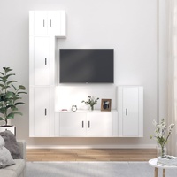 5 Piece TV Cabinet Set High Gloss White Engineered Wood
