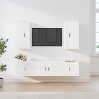 5 Piece TV Cabinet Set High Gloss White Engineered Wood