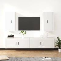 4 Piece TV Cabinet Set High Gloss White Engineered Wood