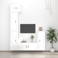 5 Piece TV Cabinet Set High Gloss White Engineered Wood