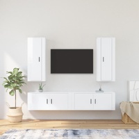 4 Piece TV Cabinet Set High Gloss White Engineered Wood