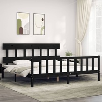 Bed Frame without Mattress Black 183x203 cm King Solid Wood Pine