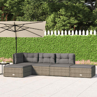 5 Piece Garden Lounge Set with Cushions Grey Poly Rattan