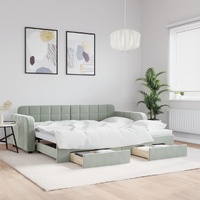 Daybed with Trundle&Drawers without Mattress Light Grey 90x190 cm