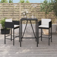 vidaXL 3 Piece Garden Bar Set with Cushions Black Poly Rattan
