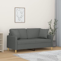 2-Seater Sofa with Throw Pillows Dark Grey 140 cm Fabric