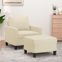 Sofa Chair with Footstool Cream 60 cm Faux Leather