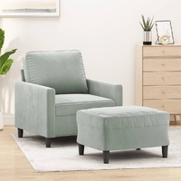 Sofa Chair with Footstool Light Grey 60 cm Velvet