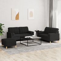 3 Piece Sofa Set with Pillows Black Fabric