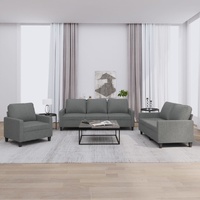 3 Piece Sofa Set with Cushions Dark Grey Fabric