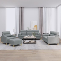 4 Piece Sofa Set with Pillows Light Grey Fabric