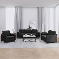 3 Piece Sofa Set with Pillows Black Velvet