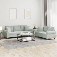 2 Piece Sofa Set with Pillows Light Grey Velvet