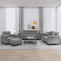 4 Piece Sofa Set with Pillows Dark Grey Microfibre Fabric