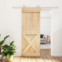 Sliding Door with Hardware Set 80x210 cm Solid Wood Pine
