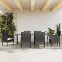 vidaXL 7 Piece Garden Dining Set Black Poly Rattan and Steel